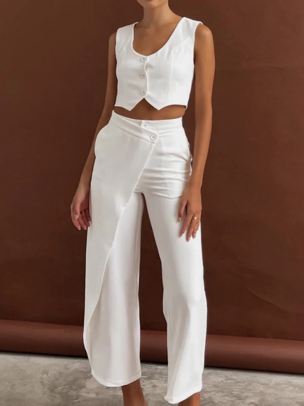 Commense White Women's Two-Piece Vest and Pants Set